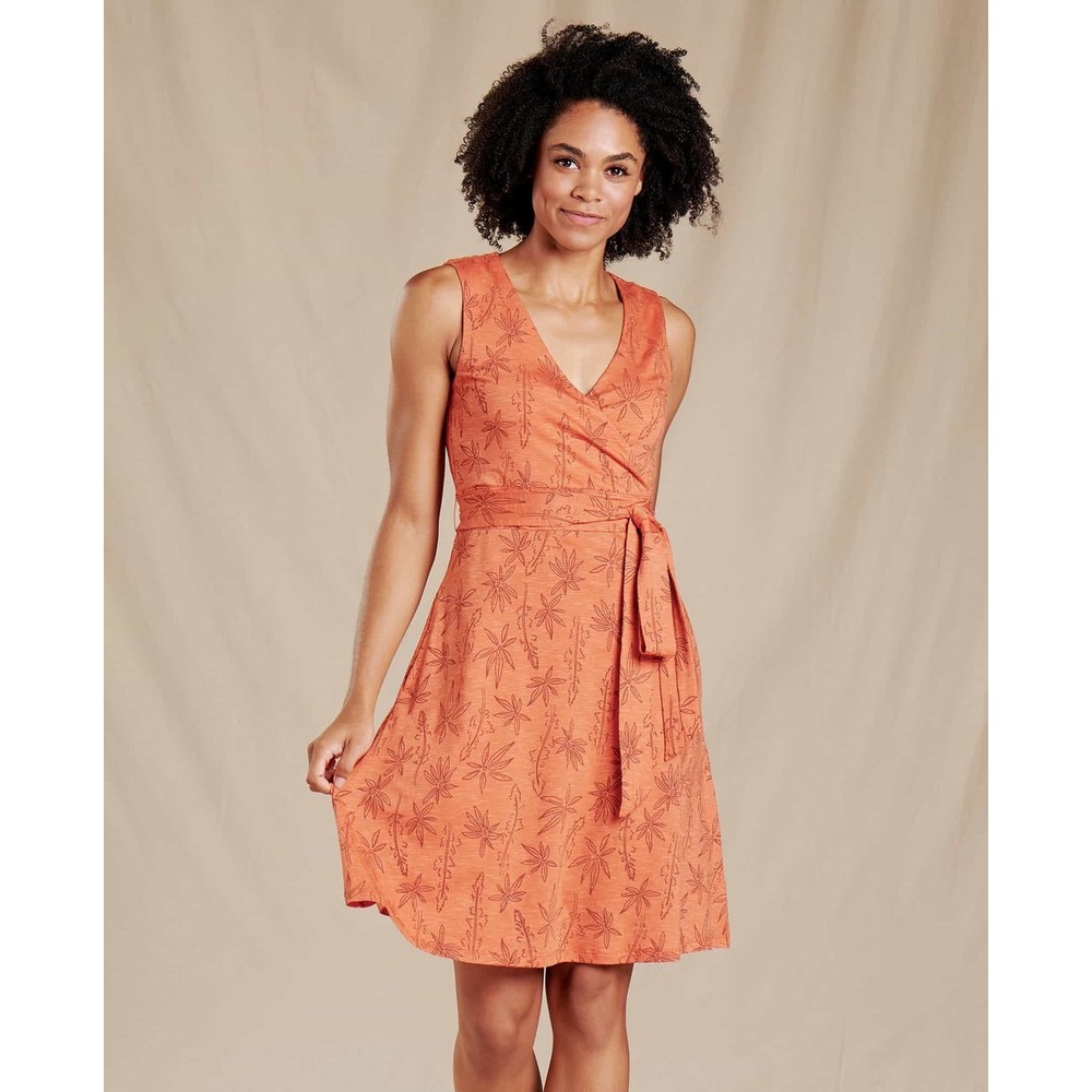 Toad&Co Samba Corfu Wrap Dress Orange Floral Tie Waist Size Large